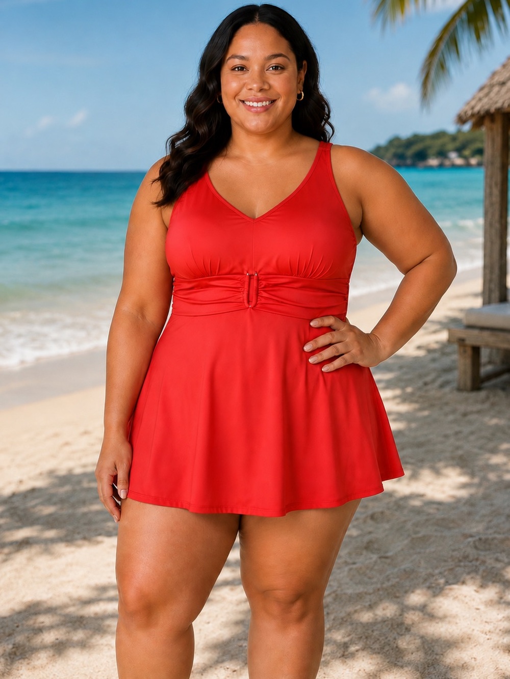 Denim & Co. Beach Sweetheart Swim Dress Red Size 14